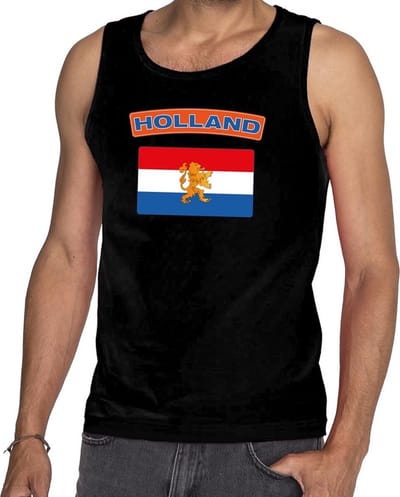 Zwart Nederlandse vlag Holland singlet/ mouwloos shirt heren - Koningsdag/voetbal kleding S