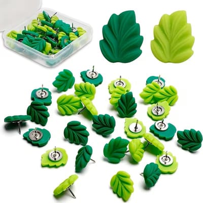 20 Stuks Bladvormige Punaises – Decoratieve Groene Bladeren Push Pins voor Kurkbord, Prikbord & Fotowand – Duimspijkers 16 x 19 mm voor Kantoor, School en Thuis