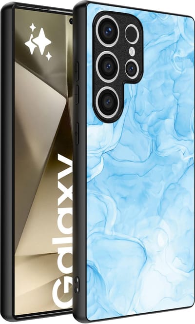 Smartphonica Telefoonhoesje geschikt voor Samsung Galaxy S24 Ultra met marmer opdruk - TPU backcover case marble design - Lichtblauw geschikt voor Samsung Galaxy S24 Ultra