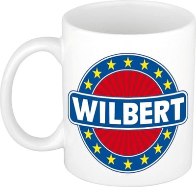 Bellatio Decorations - Wilbert voornaam - koffiemok - beker - wit/blauw - 300 ml - Cadeau - Heren - Collega - Vaderdag - Verjaardag