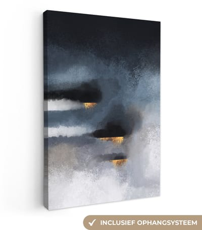 Canvas schilderij 20x30 cm - Wanddecoratie Wolken - Gold - Abstract - Muurdecoratie woonkamer - Slaapkamer decoratie - Kamer accessoires - Schilderijen op canvas