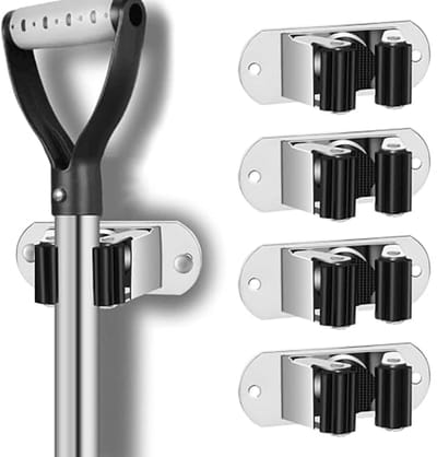 Heavy Duty RVS Mop en Bezem Houder - Wandmontage Organizer voor Thuis, Tuin en Garage