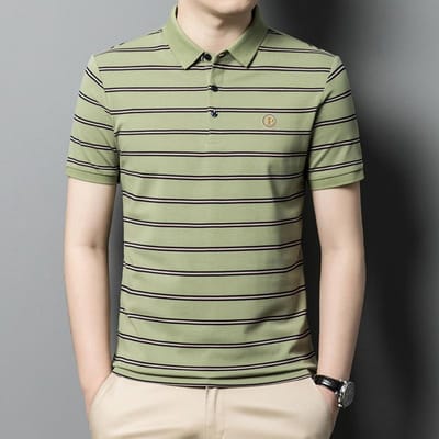 Modieus gestreept casual poloshirt met revers voor heren in de zomer Nieuw temperament Jeugd Casual basis top XXXXL gray