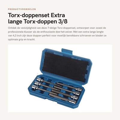 Dailygoods - Torx-doppenset - Extra lange Torx-doppen - 3/8 inch aandrijving - 7-delig - Ideaal voor klussen - Perfect voor professioneel gebruik