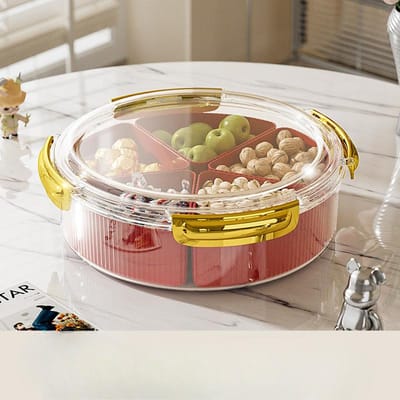 Fruitschaal Woonkamer Salontafel Huishoudelijk Luchtdicht Vochtdicht Hoogwaardige Fruitschaal Gedroogde Vruchten Schaal Nieuwjaar Snack Plaatsingsbord 【30*9.3cm】 beige