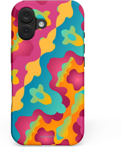 Casetastic hoesje geschikt voor Apple iPhone 16 - MagSafe - Dubbellaagse bescherming - Vlektastisch - Fashion Case - Roze Petrol Goud Oranje