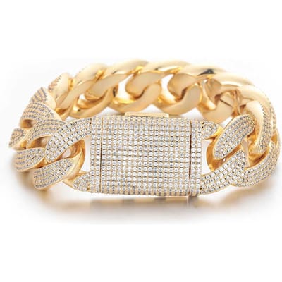 4 Rijen Cubaanse Schakel Armband Voor Mannen Vrouwen / Vergulde Armbanden Iced Out Miami Armband Hip Hop Sieraden Jongen Meisje Cadeau 8 inch(20.32cm) beige