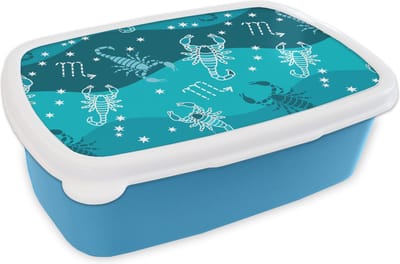 Broodtrommel Blauw - Lunchbox - Brooddoos - Schorpioen - Zodiac - Patroon - 18x12x6 cm - Kinderen - Jongen