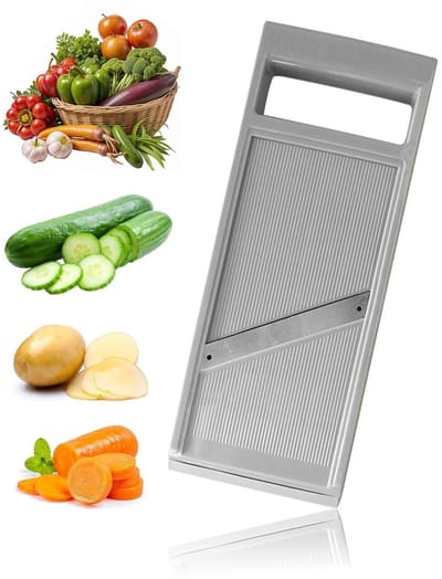 Mandoline groentesnijder, met de hand gehouden komkommersnijder van roestvrij staal, voedselhakmolen met ergonomische handgreep, draagbare keukenschaaf voor kaas, uien en aardappelen, grijs