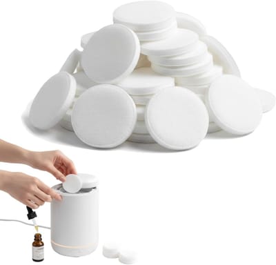 Set van 50 Navullingen voor Aromatherapie Diffusers – 25mm Ronde Microvezel Geur Pads voor Luchtbevochtiger, Luchtreiniger en Auto (Wit)