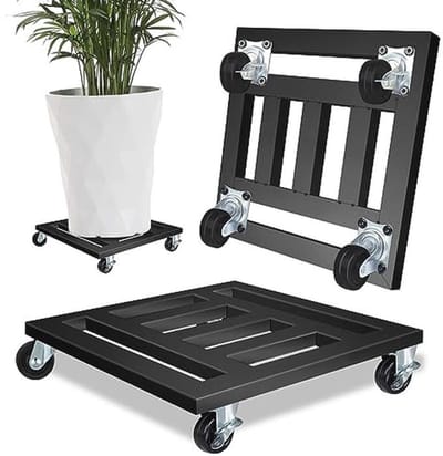 Zware Planten Caddy met Wielen - 2 Stuks Binnen- en Buitenplantstandaard - 30 cm Vierkante Planten Dolly met Vergrendelbare Zwenkwielen - Tot 400 Pounds