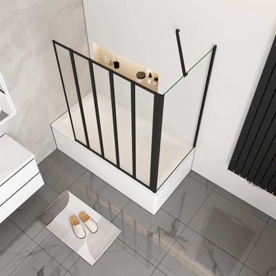 Aica industriële badwand 120x65x140cm 4-delig inklapbaar 4 mm gehard glas matzwart