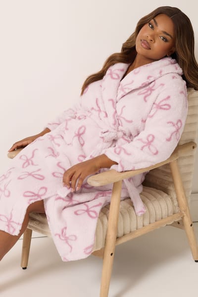 Yours Roze Strik Sjaalkraag Pluizige Kamerjas Size 54-56