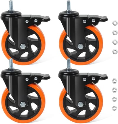 Meubelwielen 125 mm - Transportwielen met rem - Zware lasten verplaatsen - Dubbel vergrendelingssysteem - 700 kg draagvermogen - Zwart Oranje