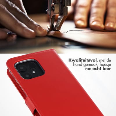 Selencia Hoesje - Geschikt voor Fairphone 6 / Fairphone 6+ - Echt Lederen Bookcase - Rood