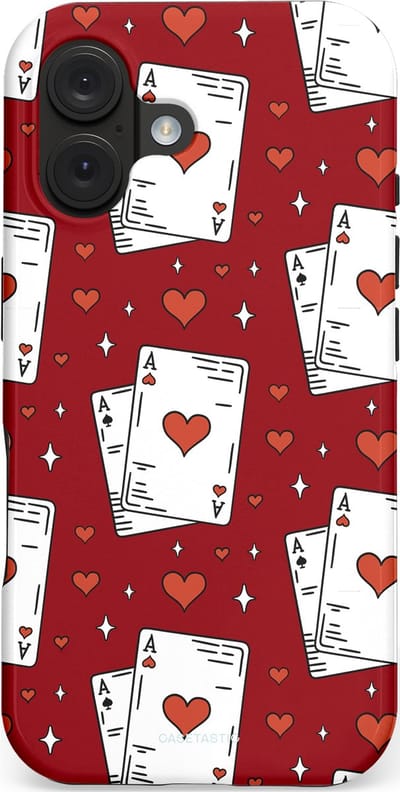 Casetastic hoesje geschikt voor Apple iPhone 16 - MagSafe - Dubbellaagse bescherming - Kaarten Aas - Fashion Case - Bordeaux Wit Zilver