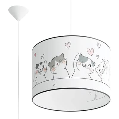 Hanglamp CAT 40 met vrolijke kattenprint voor de kinderkamer - Sollux Lighting - IP20 - Veelkleurig pvc behuizing - 40 x 40 x 95 cm - 1 x E27 LED, exclusief lichtbron - Max. 15 W - Moderne hanglamp voor gang, kinderkamer en slaapkamer