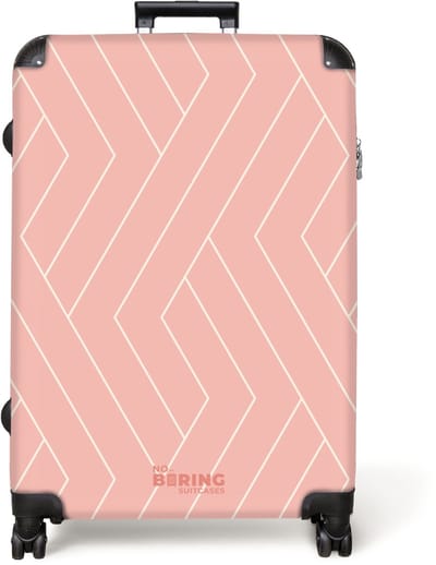 NoBoringSuitcases.com® - Koffer groot - Reiskoffer lichtgewicht - Roze zigzagstructuur met fijne lijnen - Rolkoffer met 4 wielen - Grote trolley XL - 98 liter bagage