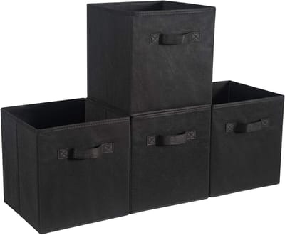 Set van 4 Opbergdozen met Handvatten voor Organisatie, Zwarte Opbergmanden voor Cube Units, 33 x 38 x 33 CM, Ideaal voor Thuis en Kantoor