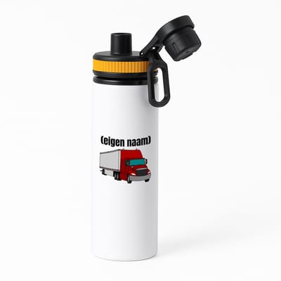 Hacebo® - rode vrachtwagen met eigen naam waterfles met draaidop oranje - Vrachtwagen chauffeur - vrachtauto chauffeurs - iemand die houdt van vrachtwagens - verjaardag - cadeau - kado - geschenk - water fles - 850ML
