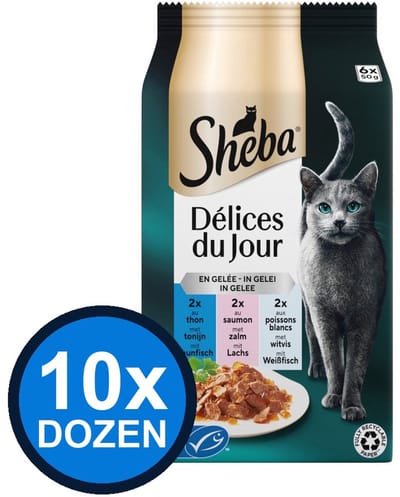 10x Sheba - Délices Du Jour Pouch Gelei Vis Sel Multipack (6x50g) - Kattenvoer Natvoer - 300 g