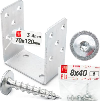 LUN FIX - U-vormige paalhouder 70x120x60 mm - 1 - wanddikte 4 mm - inclusief 6x schroeven 8x40 - voor pergola, hek, carport