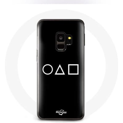 Coque pour Samsung S9 plus Squid Game logo symboles cercle carre triangle Fond Noir