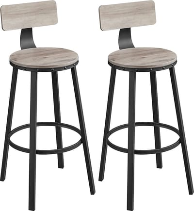 Mara Barkruk Set van 2 - Barkrukken - Keukenstoelen - Stabiel Metalen Frame - Industrieel - Vintage - Grijs/Zwart