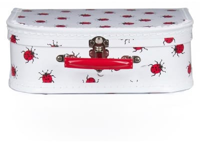 Kinderkoffer lieveheersbeestje - wit - 30 cm - karton - logeerkoffer / opbergkoffer - kraamcadeau