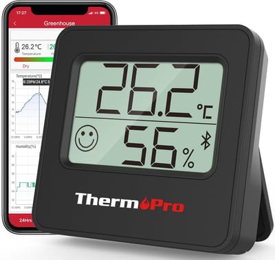 Digitale Thermometer Hygrometer - Klimaatmeter App - Binnenklimaat Monitoren - Smiley Indicator - 5.55 x 5.55 x 1.7 cm - Zwart