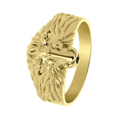 Lucardi Heren Goldplated ring met leeuwenkop - Ring - Vaderdag Cadeautje - Staal - Goudkleurig