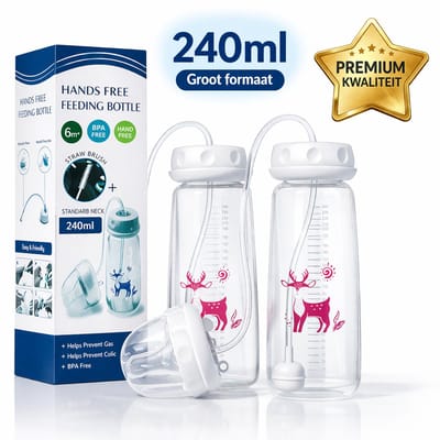Hands Free Babyfles – 2 Stuks (1+1) – BPA-vrij – Anti-Koliek – Hands Free Feeding Bottle – 240 ml