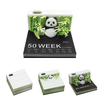 Cosensi- Scheurkalender 2026 - 3D Panda - Afscheurkalender - Tafelkalender - Notitieblok - Creatieve Papierkunst met Houder