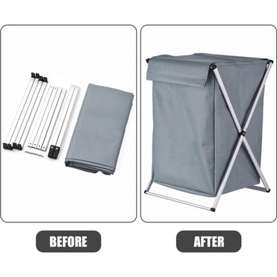 Wasmand Kledingmand Organizer Sorteerder Opbergruimte Opvouwbaar met Deksel Handvat Aluminium Frame voor Badkamer Slaapkamer donkergrijze kleur