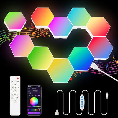 Hexagonale RGB Wandverlichting voor Gaming, 10 Stuks, Muzieksynchronisatie, Decoratieve Honeycomb Design, Slimme Modulaire Lamp voor Sfeervolle Kamers