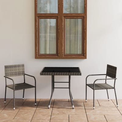 vidaXL - 3-delige - Tuinset - poly - rattan - antracietkleurig - en - grijs