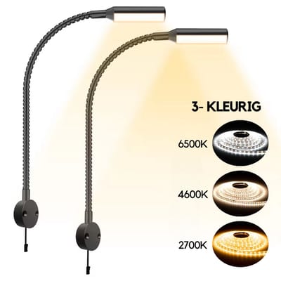ZoeZo Leeslamp Met Dimfunctie 2 Stuks - Bed Leeslampje - 3 Lichtstanden - Universele Bevestiging - Nachtlampje - Mat Zwart