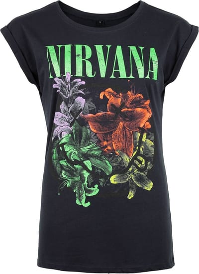 Nirvana T-shirt - Flowers Smiley Cyrstals - S tot XXL - voor Vrouwen - navy