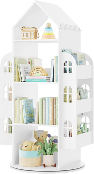 LabelOne Boekenkast Kind - Kinderboekenkast - Boekenrek - Kinderkamer - 360° draaibaar - kindvriendelijke hoogte (125 cm) - wit