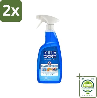 Blue Wonder Professionele Glas en Interieur Spray 1 liter - Voordeelverpakking - 2 stuks - Glasreiniger - Interieurreiniger