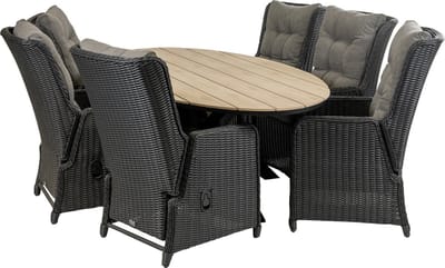 7-delige tuinset | 6 Dublin verstelbare stoelen (BL) | 220cm ovale Cyprus tuintafel (Wood)