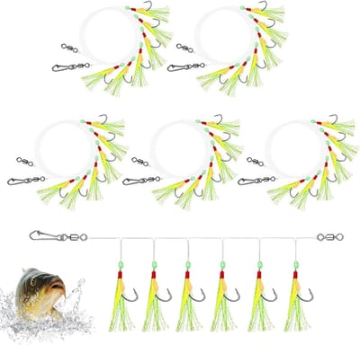 Vislijnen Set - Zoutwater Rigs - Vissen Op Zee - Roestbestendige Componenten - 6 Stuks - Fluorescerend