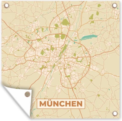 Tuin poster Kaart - München - Stadskaart - Plattegrond - Vintage - 200x200 cm - Tuindoek