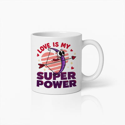 Liefde Is Mijn Superkracht Mok 330ml – Schattige Romantische Beker met Hart & Boog Ontwerp, Perfect Cadeau voor Valentijnsdag of Geliefden