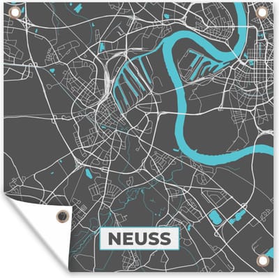 Tuin poster Stadskaart – Kaart – Neuss – Blauw – Duitsland – Plattegrond - 200x200 cm - Tuindoek