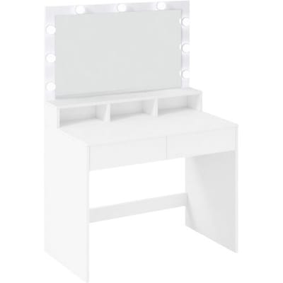 Ochama Make-uptafel met verlichte LED-spiegel, 3 instelbare kleuren, kaptafel met lade, voor de kleedkamer, wit