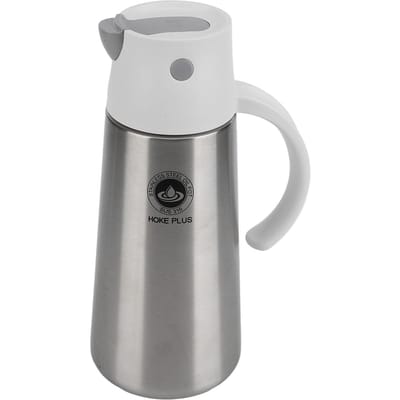 Pot Conteneur d'Huile en Acier Inoxydable 750ML Bouteille Distributrice d'Huile à Basculement Automatique Huile Opaque et Antioxydante L blanc