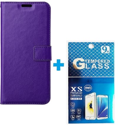 Portemonnee Bookcase Hoesje + 2 Pack Glas Geschikt voor: Samsung Galaxy A03S - paars