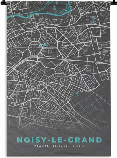 Wandkleed - Wanddoek - Kaart – Stadskaart – Noisy-le-Grand - Plattegrond – Frankrijk - 120x180 cm - Wandtapijt