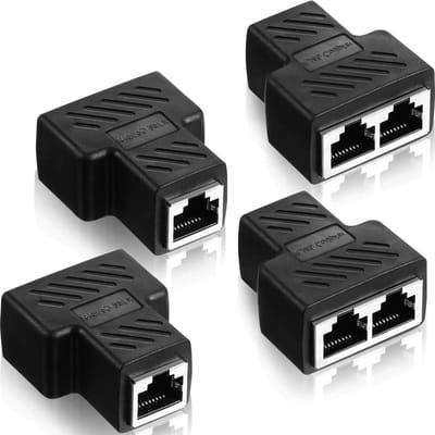 4 Stuks RJ45 Ethernet Splitter Connectoren voor LAN Kabels - Verdeel 1 naar 2, Geschikt voor Cat5 en Cat6, Twee Computers Gelijktijdig Internetten (Zwart)